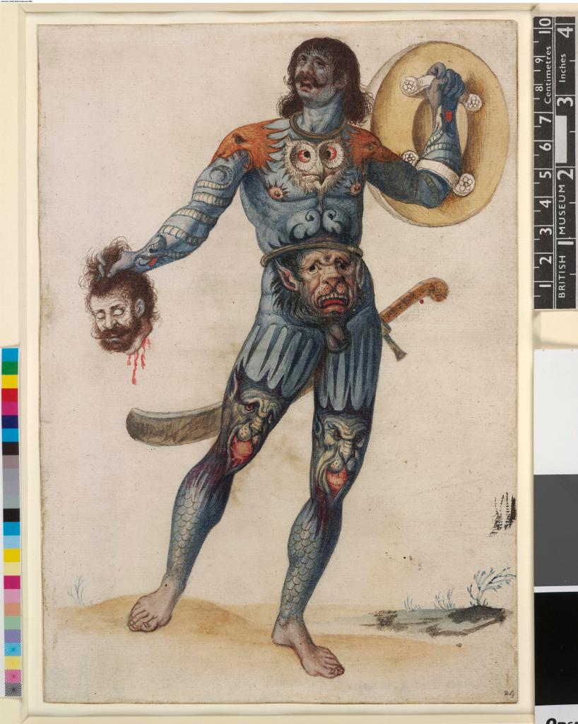 A painted reconstruction of an Iron Age Celtic warrior in battle dress, depicting the kind of tribesman Roman legionaries encountered on the shores of Britain in 55 BCE.